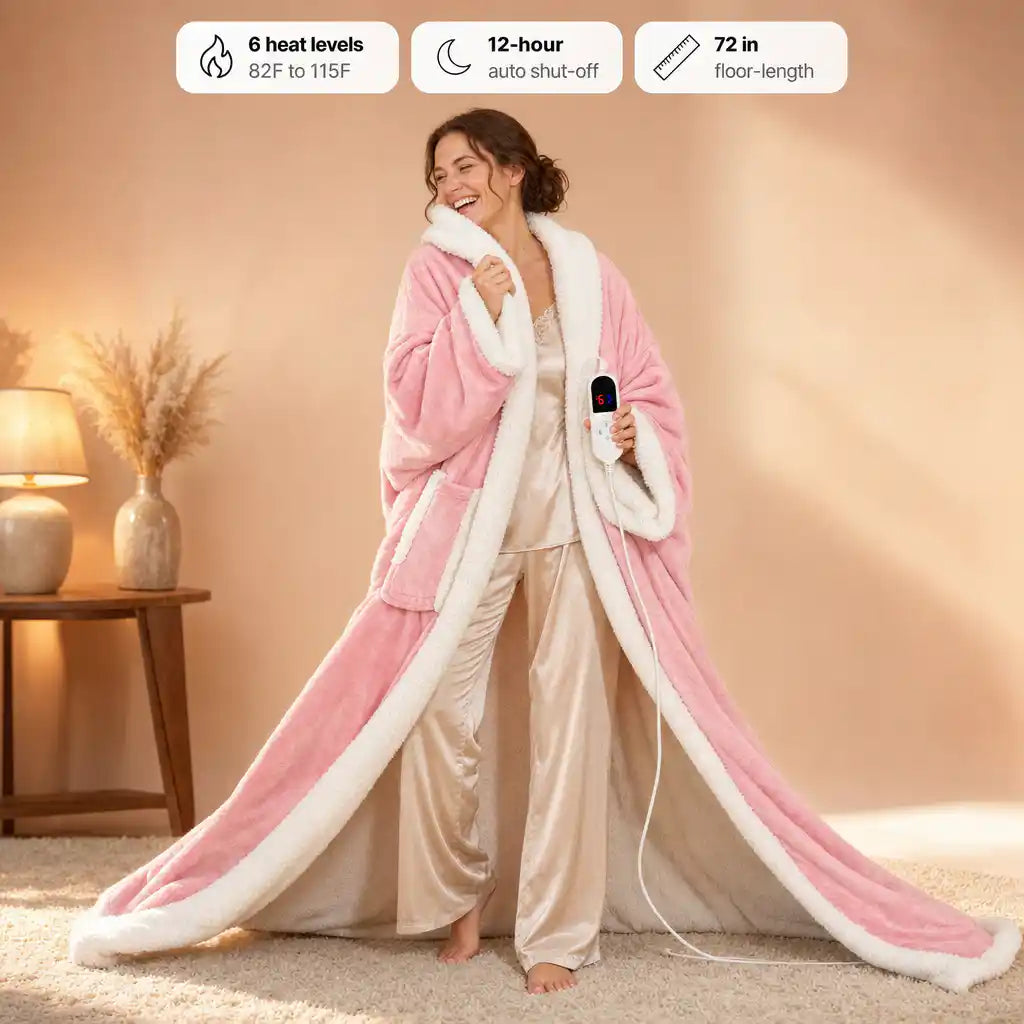 Wearable Heated Blanket with Sleeves — 6 Heat Levels | RosyRobe – Latch Bee