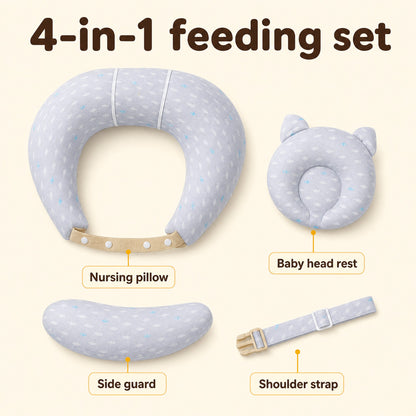 4-in-1 feeding set: nursing pillow, baby head rest, side guard, shoulder strap