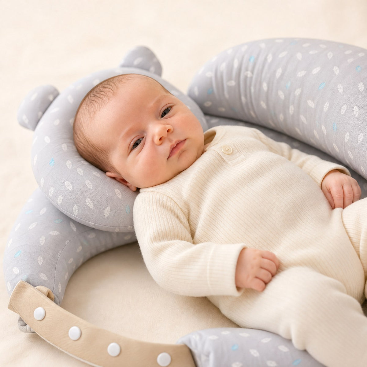 Baby resting with head in the LatchBee head rest
